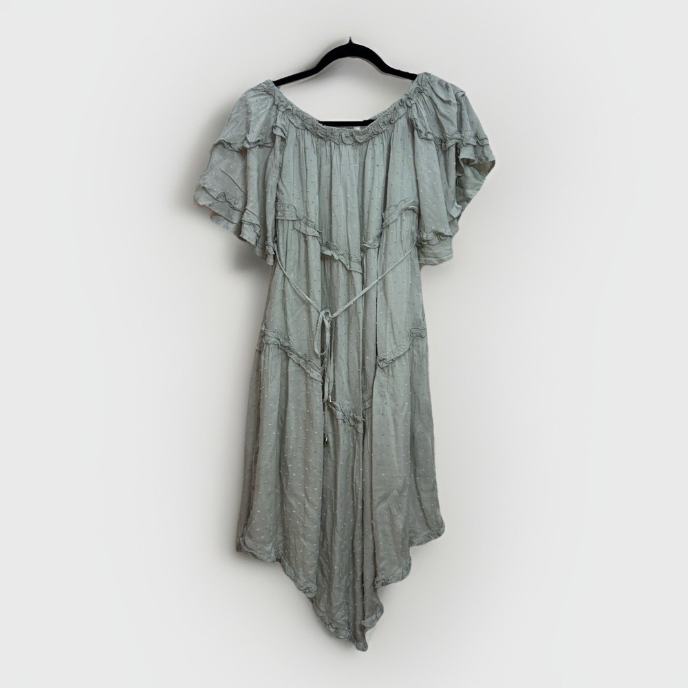Australian Here Comes The Sun Sage Green Midi Off Shoulder Dress Sz 6 (US Small)